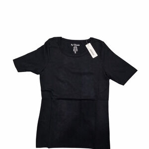 Womens Chico’s Bella Short Sleeve Basic Knit Topin Black Size 1
